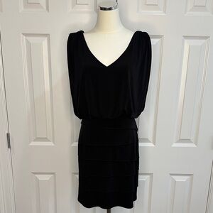 NWT Cache Vintage Black Blouson Tiered V-Neck Cocktail  Party Mini Dress Size 6